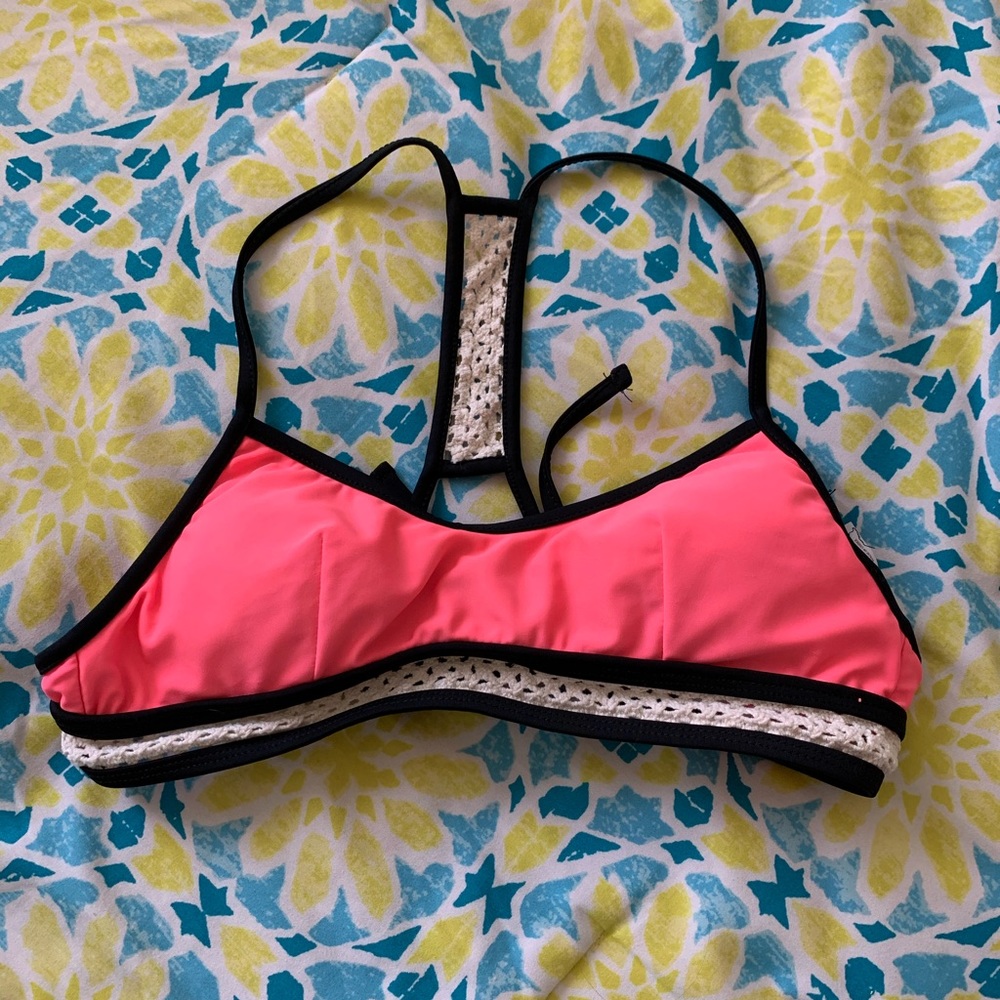 Coral crotchet scoop neck bikini top